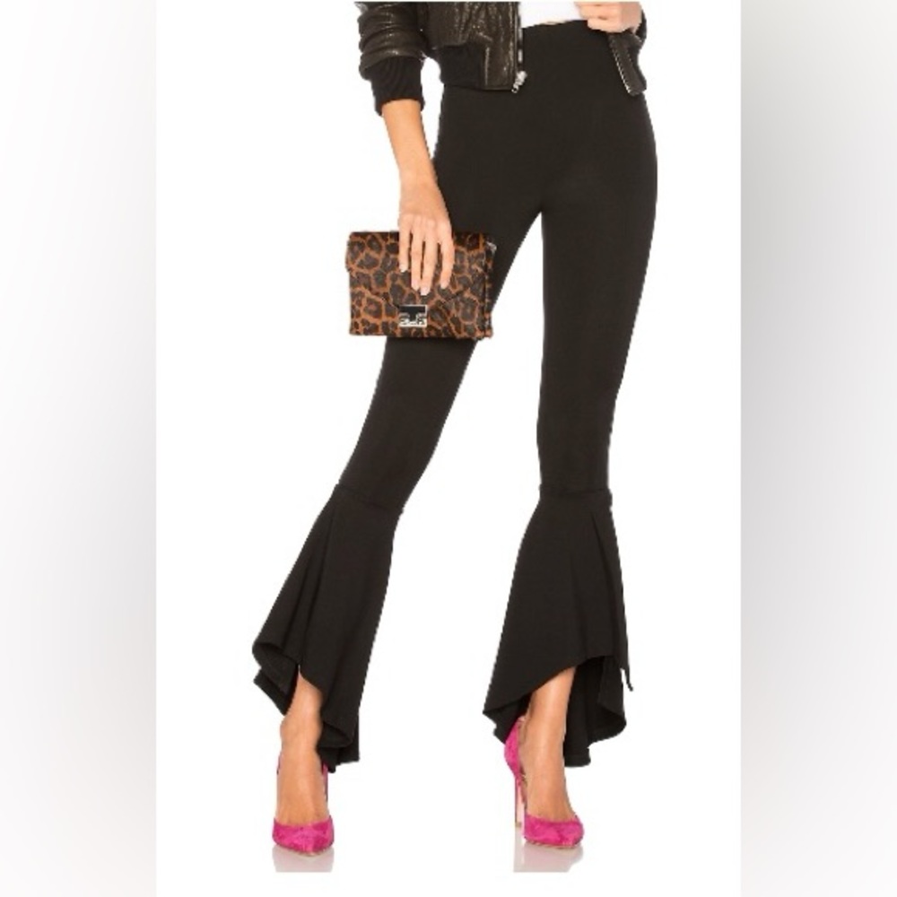 LPA Black Elastic Waist Cropped Ruffle Pants